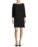 3/4-Sleeve Textured Dot Dress, Petite 