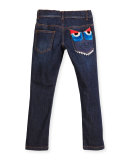 Slim-Fit Monster-Pocket Jeans, Blue, Size 2-5