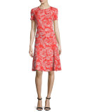 Floral Knit Short-Sleeve Dress, Geranium/Putty