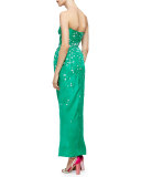 Strapless Floral-Embellished Gown, Spring Green