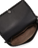 Small Intrecciato Flap Clutch Bag w/Strap, Black