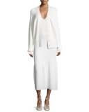 Sleeveless Cashmere Flounce Midi Dress, White