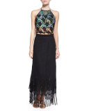 Aurora Fringe Maxi Skirt, Black