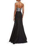 Strapless Lace Combo Mermaid Dress, Black/White 