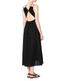 Eyelet Cutout-Back Midi Sundress, Black