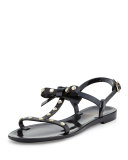 savannah jeweled t-strap flat jelly sandal, black