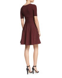 Short-Sleeve Ribbed-Trim Circle Dress, Wine