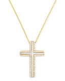 Large 18k Yellow Gold Cross Necklace with Mother-of-Pearl & Diamonds