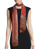 Silk Chiffon Paisley Patchwork Scarf, Red