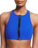 Chunky Zippers II Cropped Swim Top, Lapis