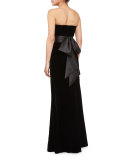 Strapless Velvet Belted Mermaid Gown, Onyx