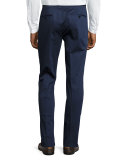 Satin-Trim Flat-Front Trousers, Navy