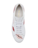 Lip-Appliqué Lace-Up Low-Top Sneaker, White