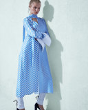Striped Tie-Neck Long Shirt, Periwinkle/White