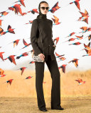 Asymmetric Zip-Front Long Jacket, Turtle
