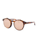 Round Acetate Sunglasses w/ Clip-On Lenses, Rose Gold/Tortoise