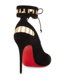 Neotrente Caged Peep-Toe Red Sole Pump, Black/Gold
