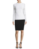 Theresa Long Crochet-Sleeve Merino Sweater