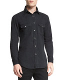 Western-Style Tailored Denim Shirt, Black