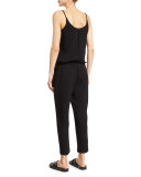 Ginger Drawstring-Waist Cropped Jumpsuit, Black