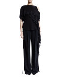 Wide-Leg Trousers W/Flyaway Tuxedo Stripe, Black