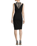 Sleeveless Stretch Crepe Cocktail Dress, Black