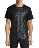 Shiny Tonal-Print Short-Sleeve Crewneck T-Shirt, Black
