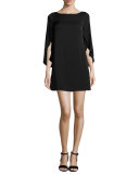 Butterfly-Sleeve Stretch-Silk Dress, Black