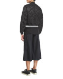 Vine Zip-Front Quilted Bomber Jacket, Black