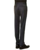 Glen Plaid Flat-Front Trousers, Navy
