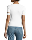 Slit-Cuff Ponte Tee, White
