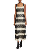 Striped Medallion-Lace Tank Dress, Black/Natural