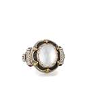 Faceted Mother-of-Pearl Ring with Pink Sapphire, Size 7 