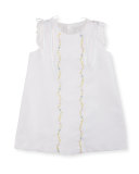 Sleeveless Embroidered Pique Shift Dress, White, Size 2-4T