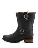 Chaney Shearling Fur-Lined Moto Boot, Black