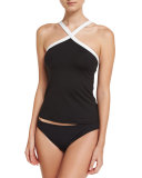 Block My Way High-Neck Tankini Swim Top, Black/White