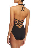 Mio Keyhole-Front Halter One-Piece Swimsuit