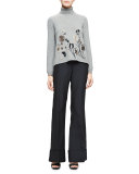 Turtleneck Floral-Embroidered Sweater, Gray