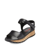 Leather Cork Platform Sandal, Black