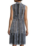 Layered Stencil-Stripe Sleeveless Dress, Caviar/Multi