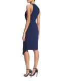 Sleeveless Plunge-Neck Dress, Navy