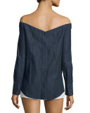 Kacy Reversible Chambray Off-the-Shoulder Tunic, Indigo