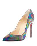 Pigalle Follies Iridescent 100mm Red Sole Pump, Black/Oil