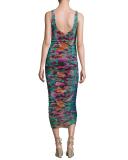 Floral-Print Ruched Tank Dress, Blue Pattern