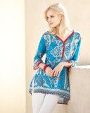 Bessy Button-Front Easy Tunic, Multi Colors, Plus Size