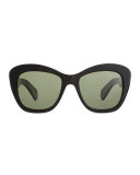 Emmy Plastic Square Polarized Sunglasses, Black