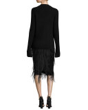 Ribbed Extended-Sleeve Cardigan, Black