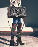Embroidered Suede Over-The-Knee Boot, Black/Multicolor