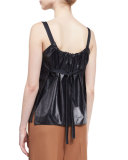Smocked Leather Camisole, Navy