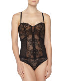 Trenta Floral-Lace Mesh Bustier, Black